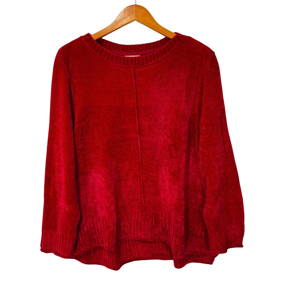 Style & Co Sweater Womens XL Red Chenille Crew Neck Pullover Soft Knit Casual - Picture 1 of 9